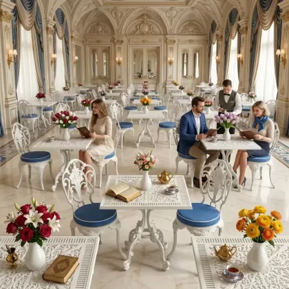 Gül motifli kolsuz 2 alüminyum döküm ferforje sandalye kare masa seti beyaz ortamda