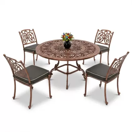 Alüminyum döküm yuvarlak 4 kişilik masa sandalye takımı Renk bakır eskitme