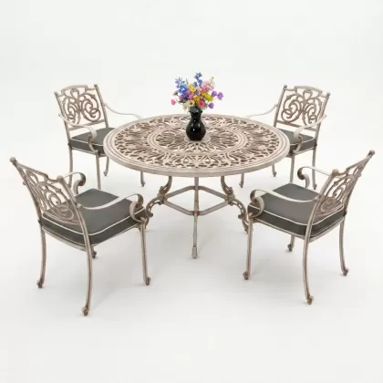 Alüminyum döküm yuvarlak 4 kişilik masa sandalye takımı Renk beyaz eskitme