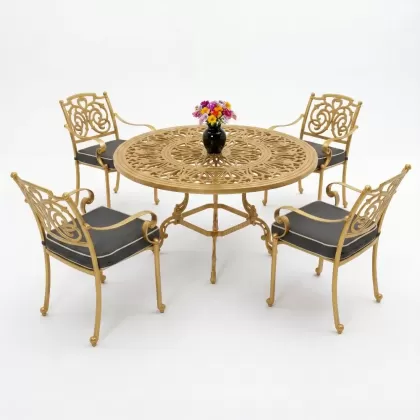 Alüminyum döküm yuvarlak 4 kişilik masa sandalye takımı Renk gold altın