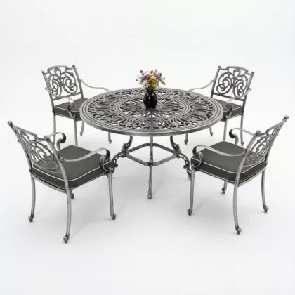 Alüminyum döküm yuvarlak 4 kişilik masa sandalye takımı Renk gümüş silver