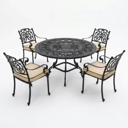 Alüminyum döküm yuvarlak 4 kişilik masa sandalye takımı Renk siyah