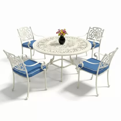 Alüminyum döküm yuvarlak 4 kişilik masa sandalye takımı Renk beyaz