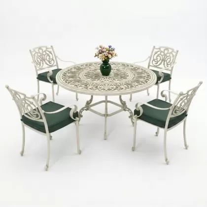 Alüminyum döküm yuvarlak 4 kişilik masa sandalye takımı Renk yeşil eskitme