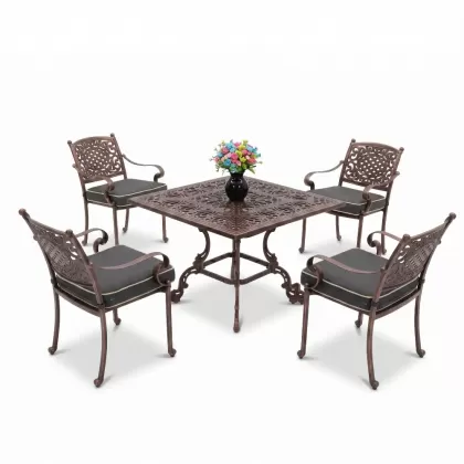 Alüminyum döküm ferforje 4 kişilik masa sandalye seti bakır eskitme