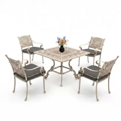 Alüminyum döküm ferforje 4 kişilik masa sandalye seti beyaz eskitme