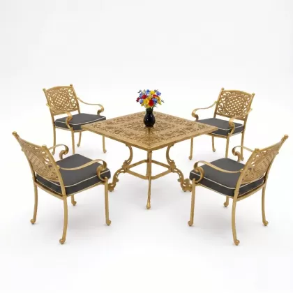 Alüminyum döküm ferforje 4 kişilik masa sandalye seti gold altın