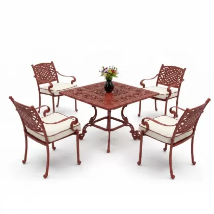 Alüminyum döküm ferforje 4 kişilik masa sandalye seti kiremit kırmızı