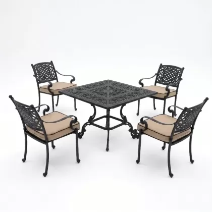 Alüminyum döküm ferforje 4 kişilik masa sandalye seti siyah