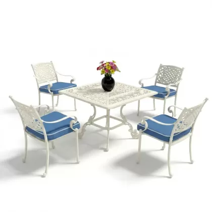 Alüminyum döküm ferforje 4 kişilik masa sandalye seti beyaz