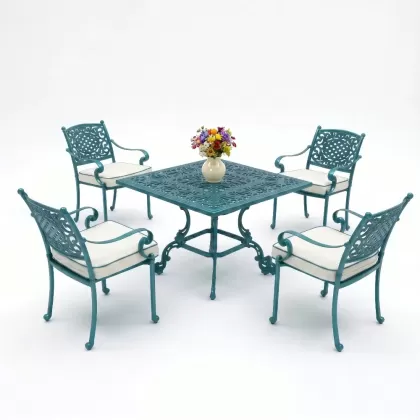 Alüminyum döküm ferforje 4 kişilik masa sandalye seti turkuaz