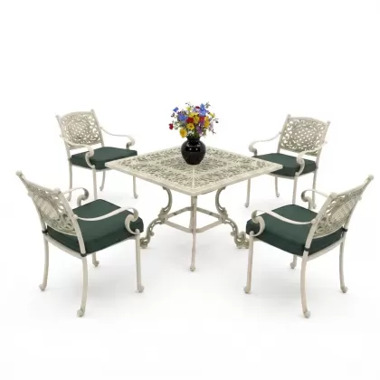 Alüminyum döküm ferforje 4 kişilik masa sandalye seti yeşil patina