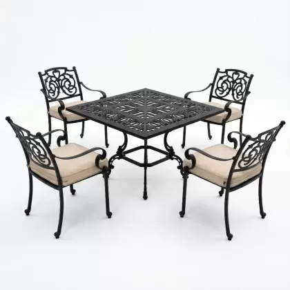 Döküm kare masa ferforje 4 kollu sandalye takımı siyah