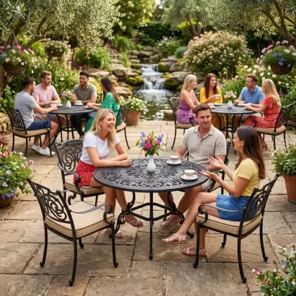 4 kişik yuvarlak masa sandalye takımı sahada bahçe