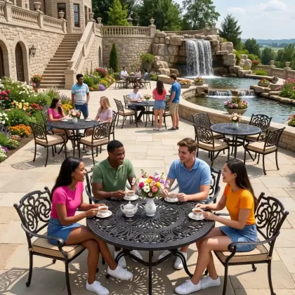 4 kişik yuvarlak masa sandalye takımı sahada 