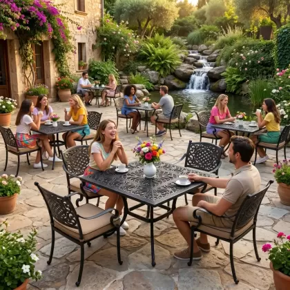 Alüminyum döküm ferforje 4 kişilik masa sandalye seti siyah bahçe