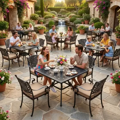 Alüminyum döküm ferforje 4 kişilik masa sandalye seti siyah parkata