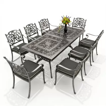 8 kişilik kelebek model alüminyum döküm masa sandalye seti gümüş silver