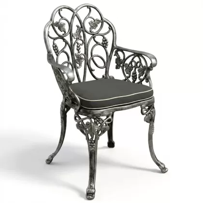 Sarmaşık desenli kollu ferforje alüminyum döküm sandalye gümüş silver