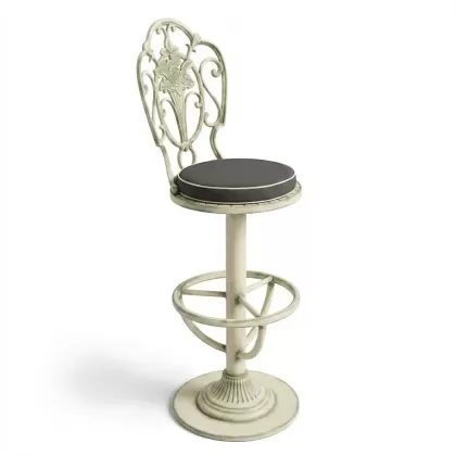 Metal alüminyum döküm ferforje bar sandalyesi beyaz patina