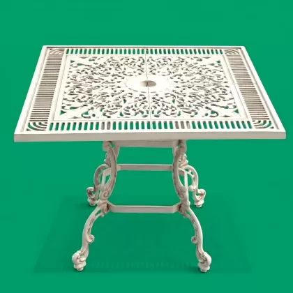 100x100 kare beyaz alüminyum döküm dış mekan bahçe için ferforje masa modeli beyaz