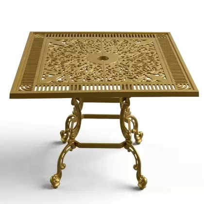 90x90 cm Alüminyum döküm eskitme ferforje masa altın gold