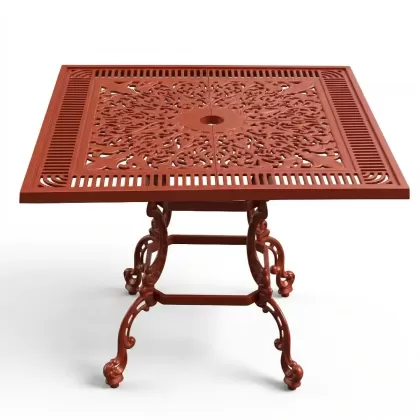90x90 cm Alüminyum döküm eskitme ferforje masa kırmızı kiremit