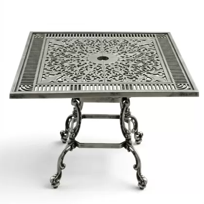 90x90 cm Alüminyum döküm eskitme ferforje masa silver gümüş
