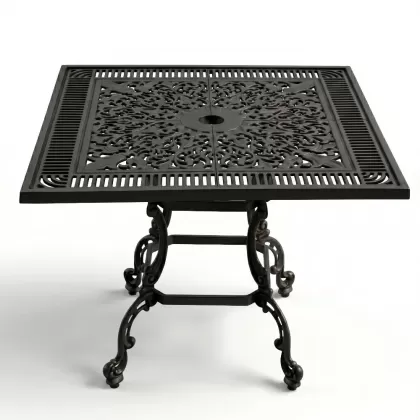 90x90 cm Alüminyum döküm eskitme ferforje masa siyah