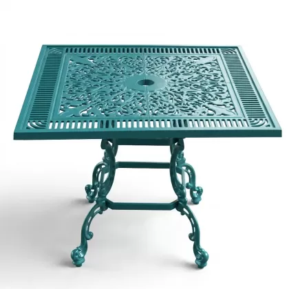 90x90 cm Alüminyum döküm eskitme ferforje masa turkuaz