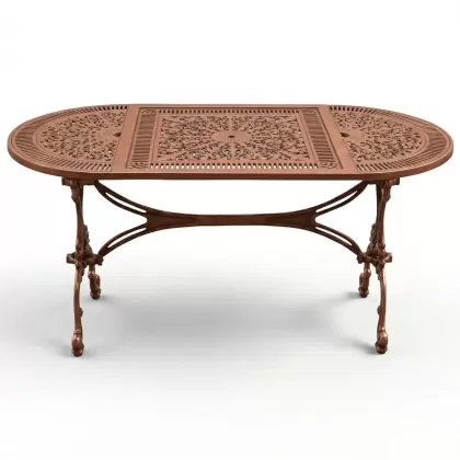 100x200 oval alüminyum döküm dış mekan bahçe için ferforje masa modeli renk bakır eskitme