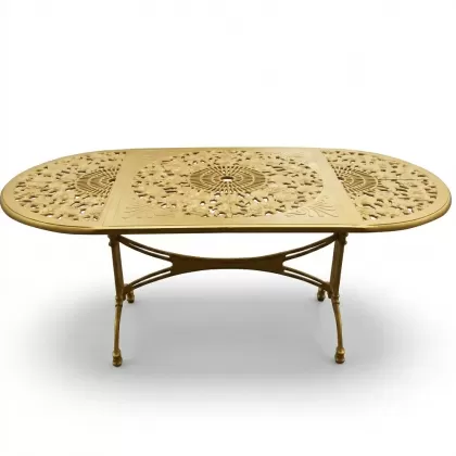 100x200 oval alüminyum döküm dış mekan bahçe için ferforje masa modeli renk altın gold