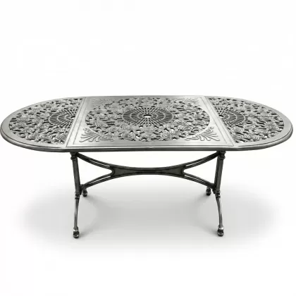 100x200 oval alüminyum döküm dış mekan bahçe için ferforje masa modeli renk gümüş silver