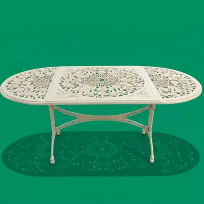 100x200 oval alüminyum döküm dış mekan bahçe için ferforje masa modeli renk beyaz