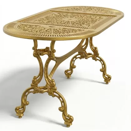 75x150 oval alüminyum döküm dış mekan bahçe için ferforje masa modeli renk altın gold