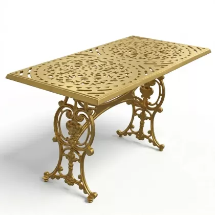 60x120 dikdörtgen alüminyum döküm dış mekan bahçe için ferforje masa modeli renk gold altın