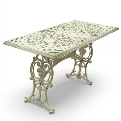 60x120 dikdörtgen alüminyum döküm dış mekan bahçe için ferforje masa modeli renk yeşil patina