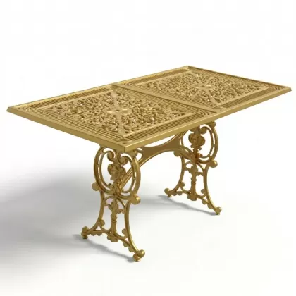 70x140 dikdörtgen alüminyum döküm dış mekan bahçe için ferforje masa modeli renk gold altın