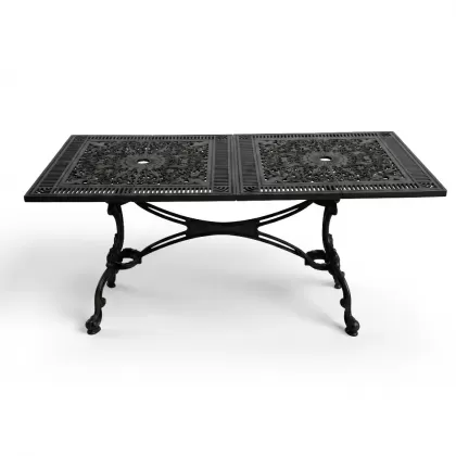 75x150 cm alüminyum döküm ferforje dikdörtgen metal masa siyah