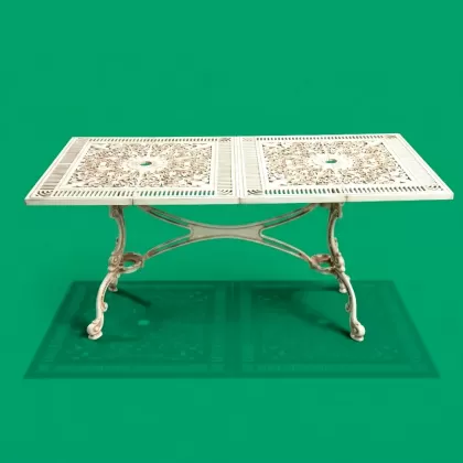 75x150 cm alüminyum döküm ferforje dikdörtgen metal masa beyaz