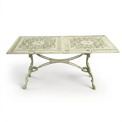 75x150 cm alüminyum döküm ferforje dikdörtgen metal masa beyaz patina