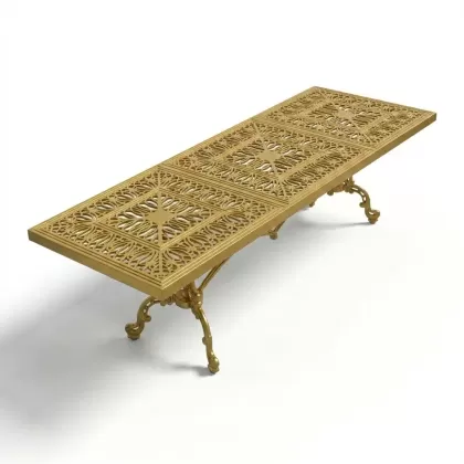 100x300 cm Mega alüminyum döküm ferforje masa gold altın