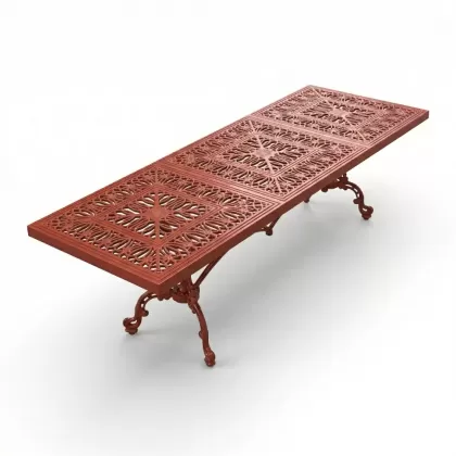 100x300 cm Mega alüminyum döküm ferforje masa kırmızı kiremit