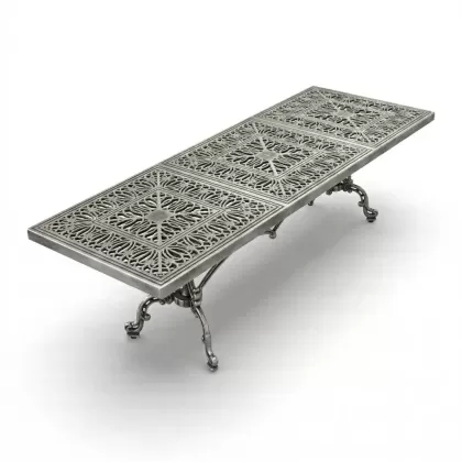 100x300 cm Mega alüminyum döküm ferforje masa silver gümüş