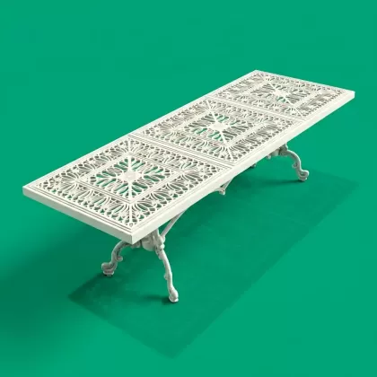 100x300 cm Mega alüminyum döküm ferforje masa beyaz