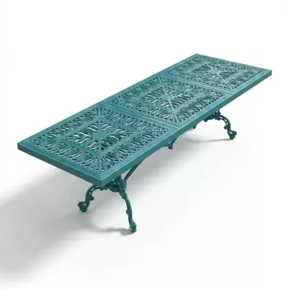 100x300 cm Mega alüminyum döküm ferforje masa turkuaz
