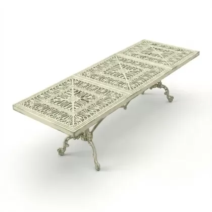 100x300 cm Mega alüminyum döküm ferforje masa beyaz yeşil patina
