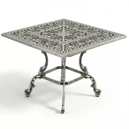 100x100 cm Kare alüminyum döküm ferforje masa silver gümüş