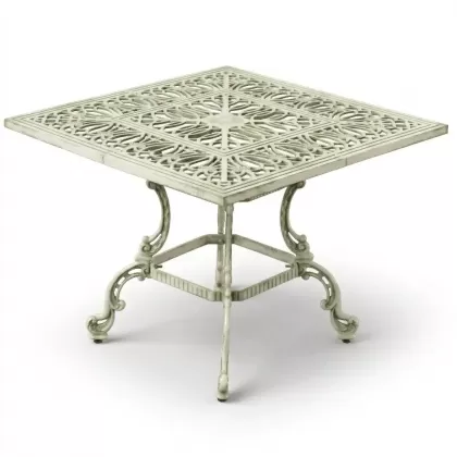 100x100 cm Kare alüminyum döküm ferforje masa yeşil beyaz patina