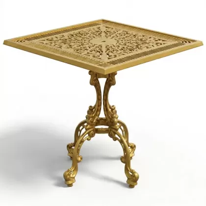75x75 cm Tek ayaklı alüminyum döküm ferforje masa renk altın gold